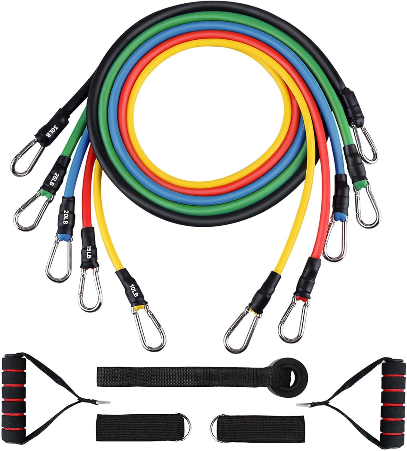 Resistance Band Set: Handles, Door Anchor, Ankle Straps, Carry Bag - Ideal for Shaping Body & Home Workouts