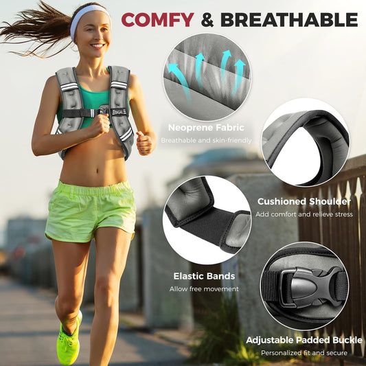 BAGAIL Weighted Vest, 5lb/8lb/10lb/12lb/15lb/20lb/25lb/30lb Weight Vest for Walking & Weight Loss, Reflective Rucking Vest with Phone Pouch for Women & Men, Home Gym & Outdoor Training