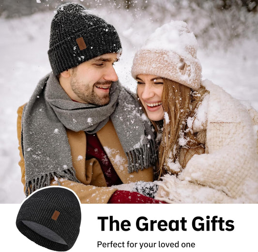 Unisex Fleece-Lined Knit Beanie: Cuffed Skull Cap for Winter Running, Cycling, Skiing - Men's & Women's Stocking Hat