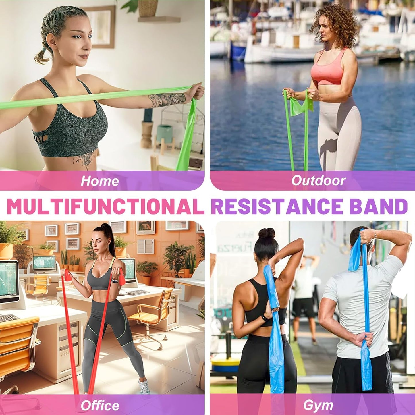Professional 5-Piece Resistance Band Set: Elastic Stretch Bands for Fitness, Yoga, Pilates, & Strength Training