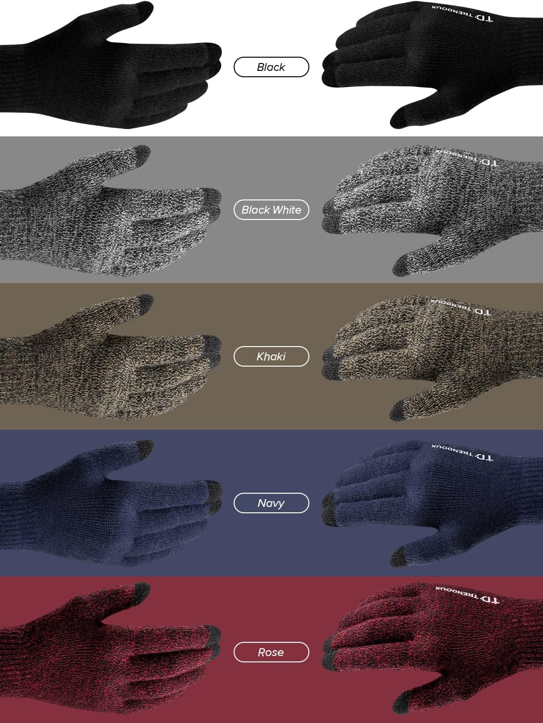 TRENDOUX Merino Wool Touchscreen Gloves: Unisex, Cold-Weather, Non-Slip, Elastic Cuff - for Men & Women