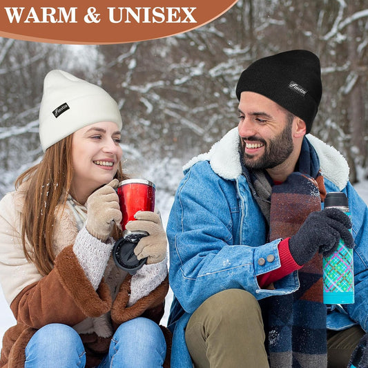 Men's & Women's Winter Beanie Set: 4-Piece Knit Cuffed Skull Cap - Warm Unisex Hat Pack