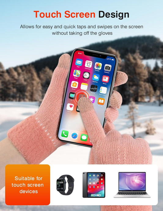PKWOMEN'S 4-Pair Winter Gloves: Warm Fleece-Lined Knit w/ Touchscreen Capability for Women's Cold Weather Use.