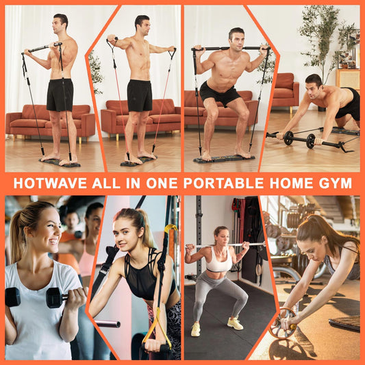 HOTWAVE Portable Workout Equipment with 20 Gym Accessories.Push Up Board &Plank,Resistance Band with Ab Roller Wheel,Exercise Home For Men and Women