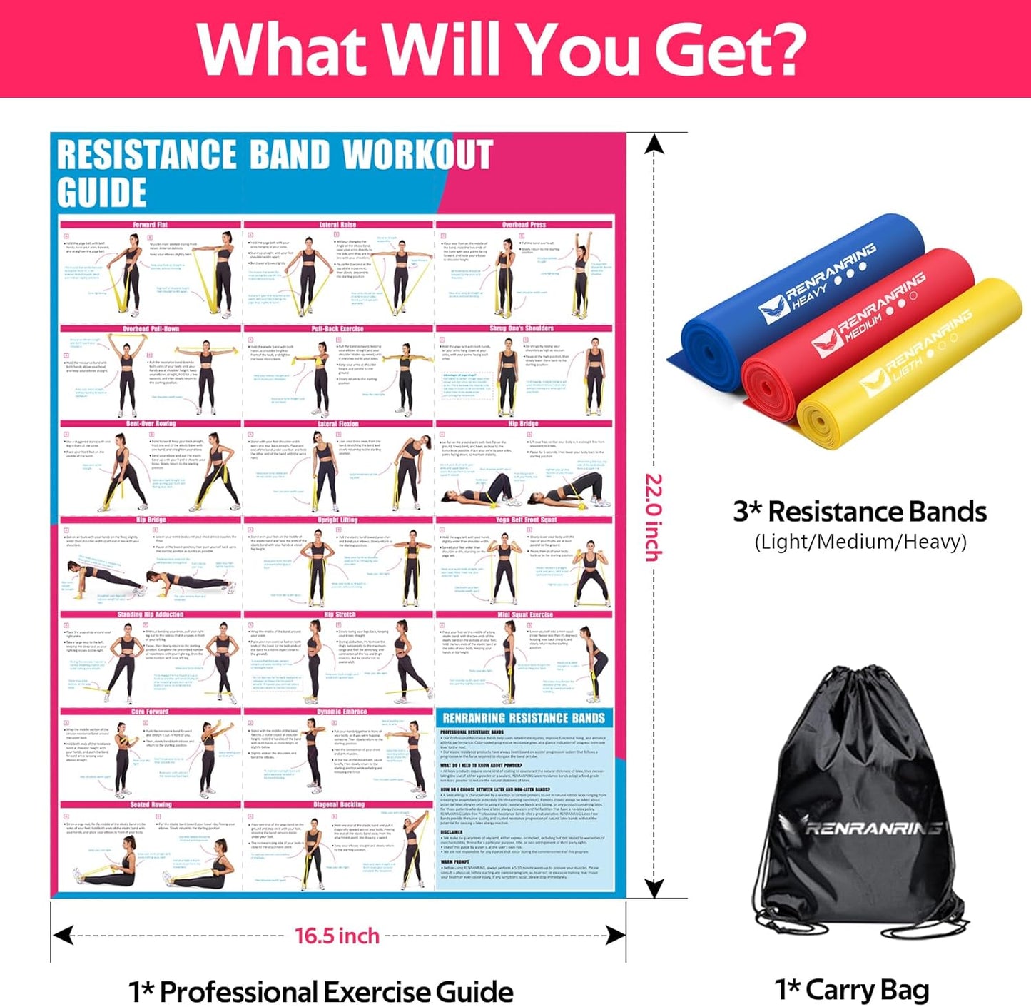 RENRANRING Exercise Bands - Resistance Band Set for Workouts, Physical Therapy, Stretching, Recovery, Pilates, Rehab, and Yoga. Ideal Starter Kit.