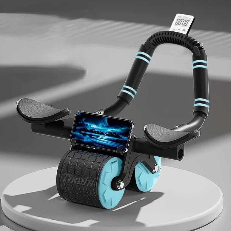 Ab Roller Wheel by Tixahi: Auto-Rebound w/ Timer & Knee Mat. Improve Core Strength - Home Gym Exercise for Men & Women.