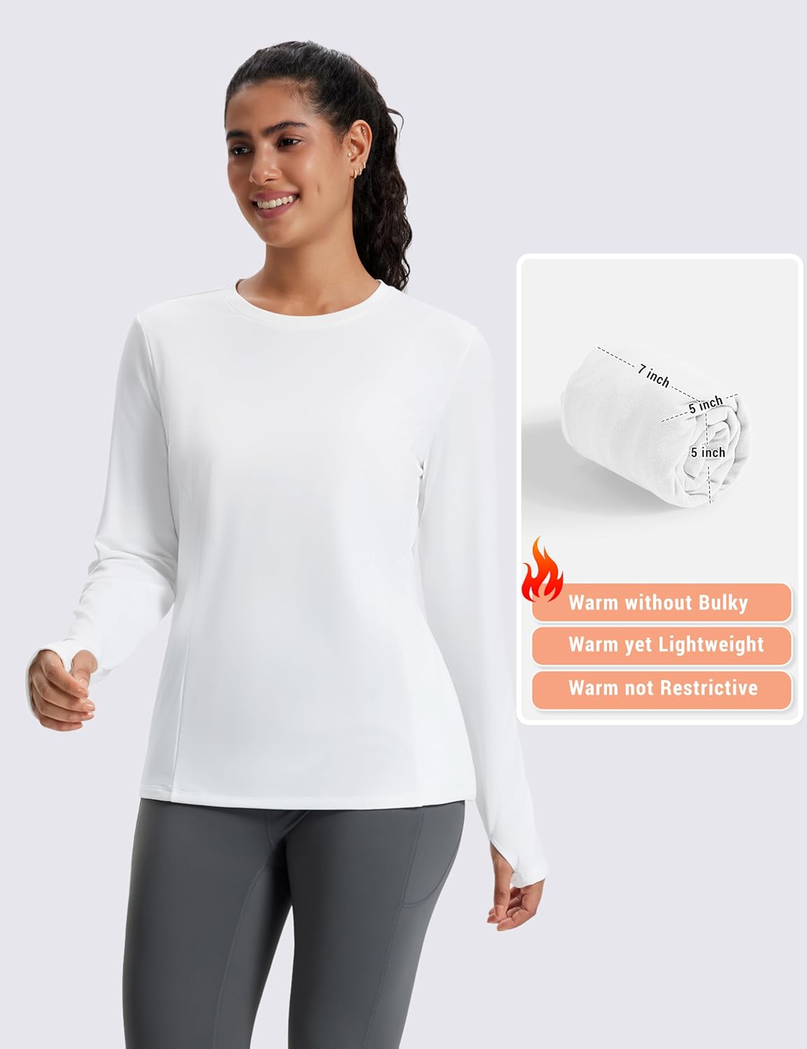 MAGCOMSEN Women's Thermal Long Sleeve Base Layer Top: Fleece-Lined, Warm, Athleticwear with Pocket - Ideal for Running & Winter Workouts.