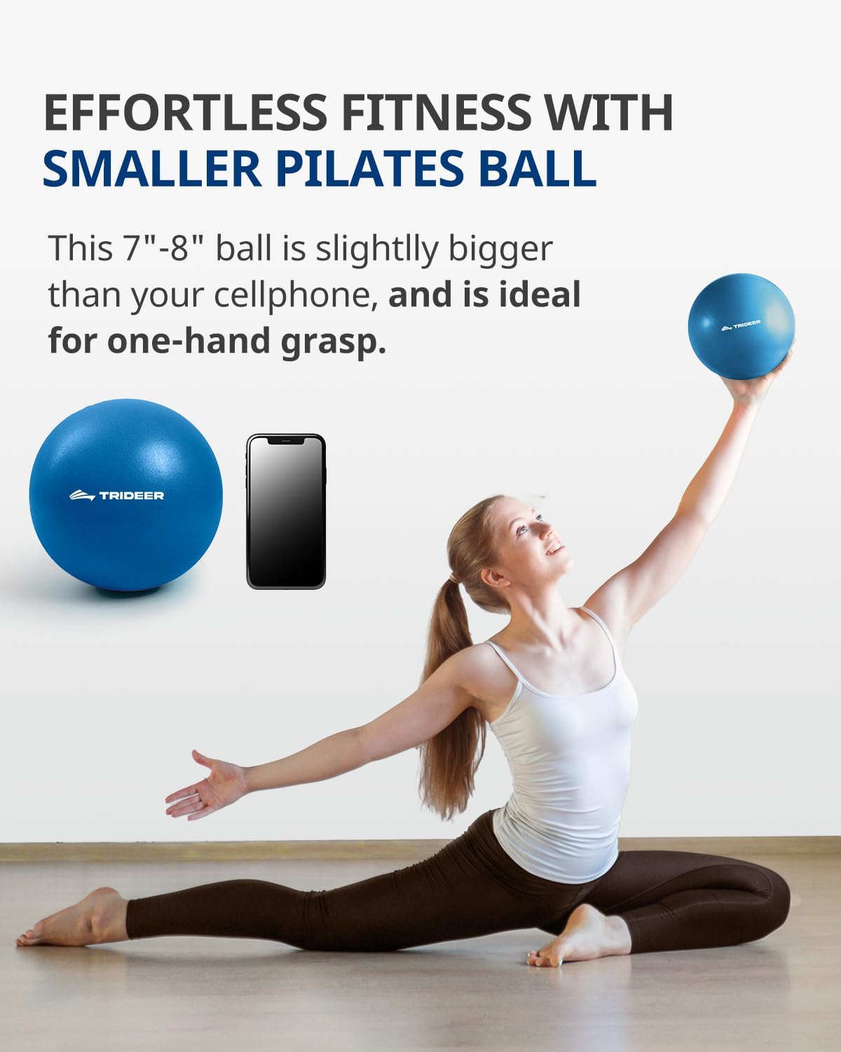 Trideer 7-8" Pilates Ball - Includes Pump. Ideal for Yoga, Barre, & Physical Therapy.