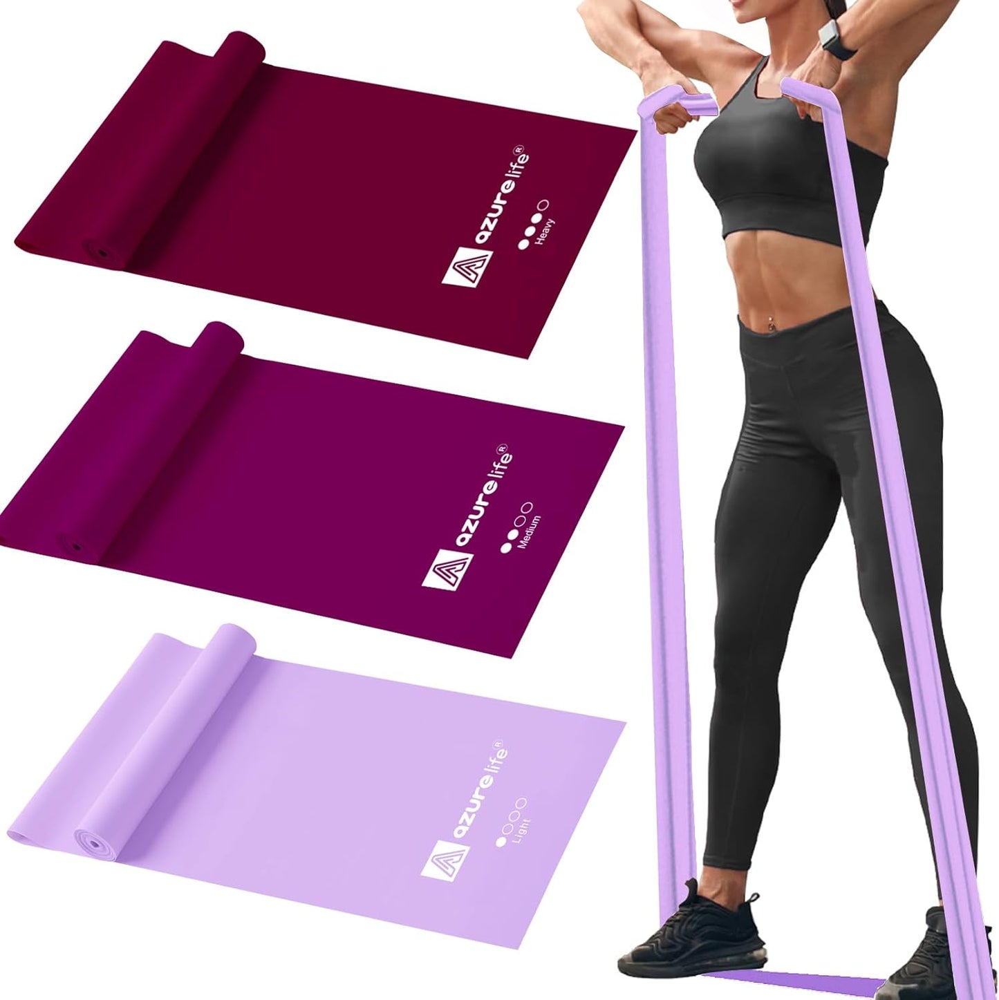 A AZURELIFE Resistance Bands,Professional Long Non-Latex Elastic Stretch Bands,Exercise Bands for Physical Therapy, Yoga, Pilates, Rehab, at-Home or The Gym Workouts, Strength Training