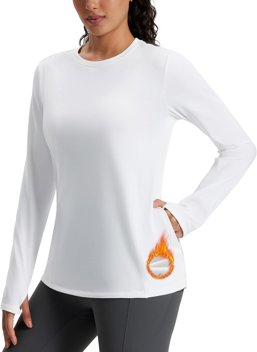 MAGCOMSEN Women's Thermal Long Sleeve Base Layer Top: Fleece-Lined, Warm, Athleticwear with Pocket - Ideal for Running & Winter Workouts.