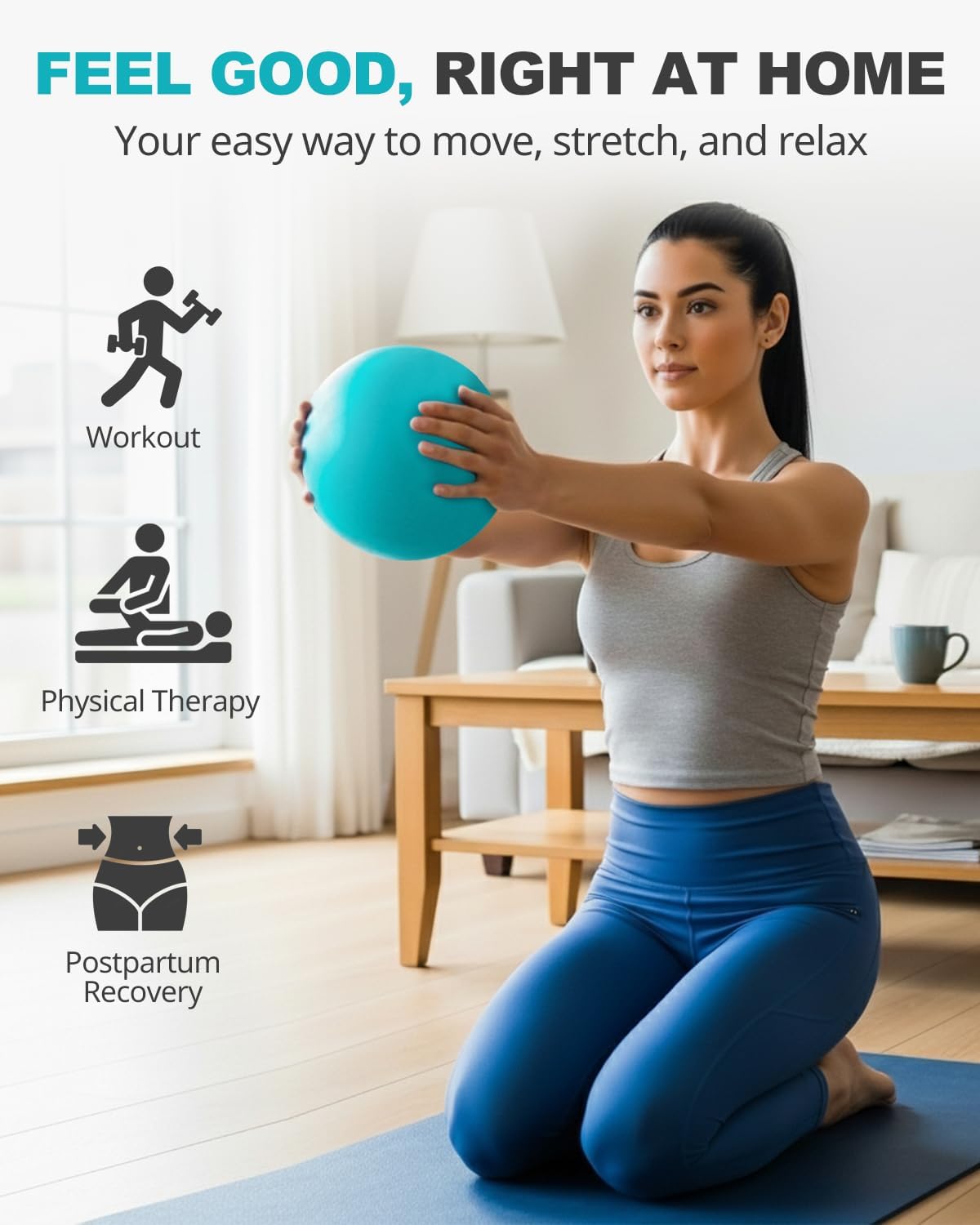 Trideer 9" Pilates Ball - Yoga, Core Training, Therapy w/ Inflation Straw. Enhances Balance, Stability, Flexibility. Ideal for Exercise & Stretching.
