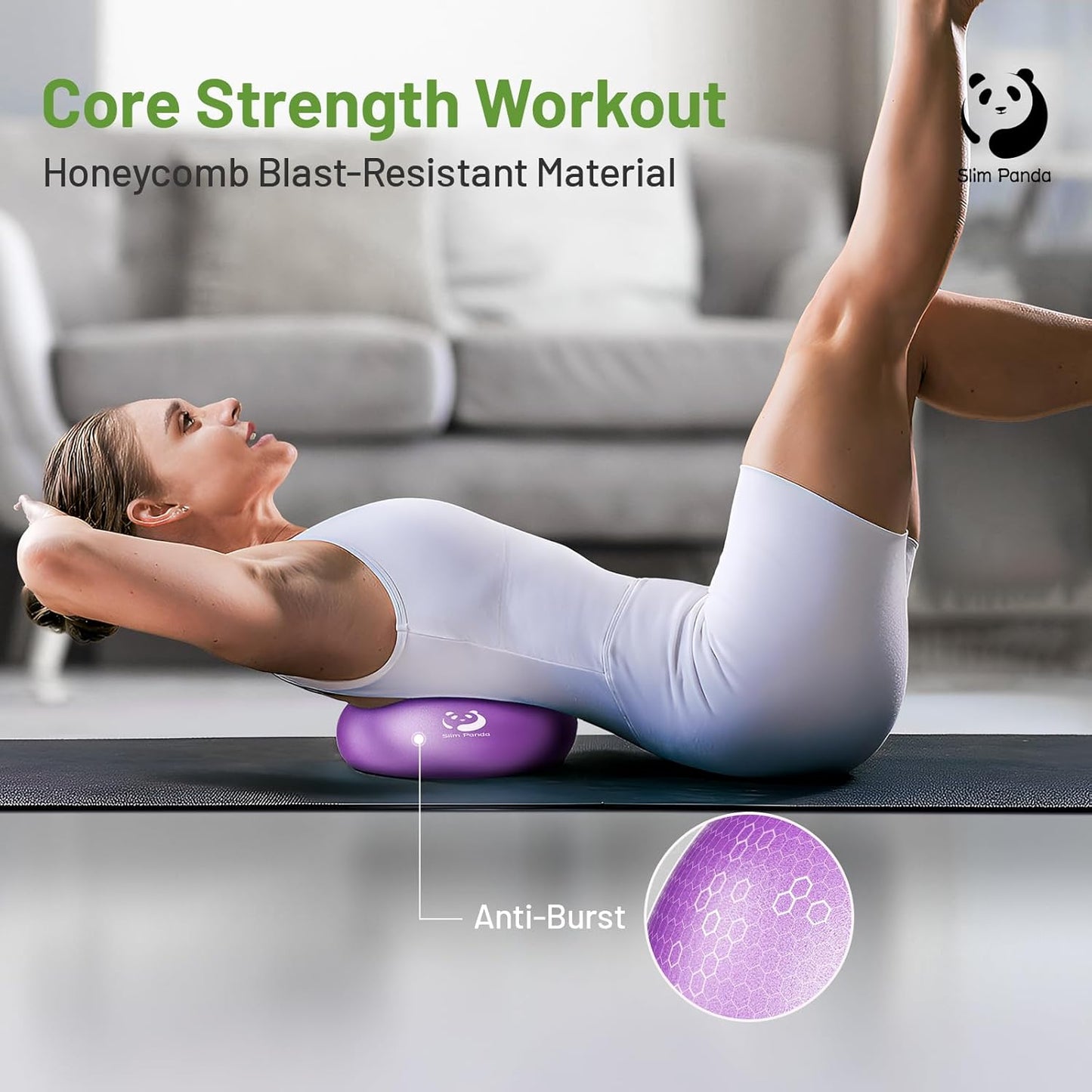 9" Slim Panda Pilates Ball - Anti-Burst Mini Yoga Ball for Stability, Workouts, Barre, Core Strength, Therapy, & Balance.
