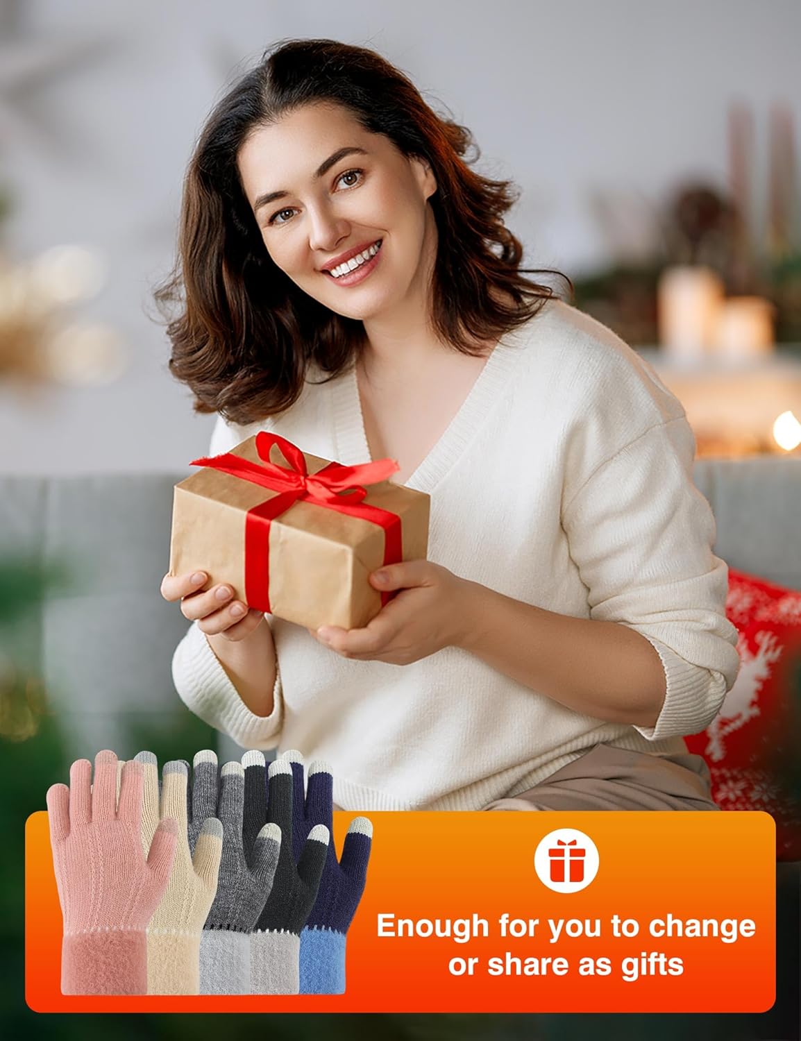 PKWOMEN'S 4-Pair Winter Gloves: Warm Fleece-Lined Knit w/ Touchscreen Capability for Women's Cold Weather Use.