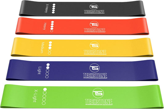 TechStone Resistance Band Set (5 Levels, Men/Women) - Ideal Home Gym Equipment for Workouts, Yoga. Includes Free Carry Bag.