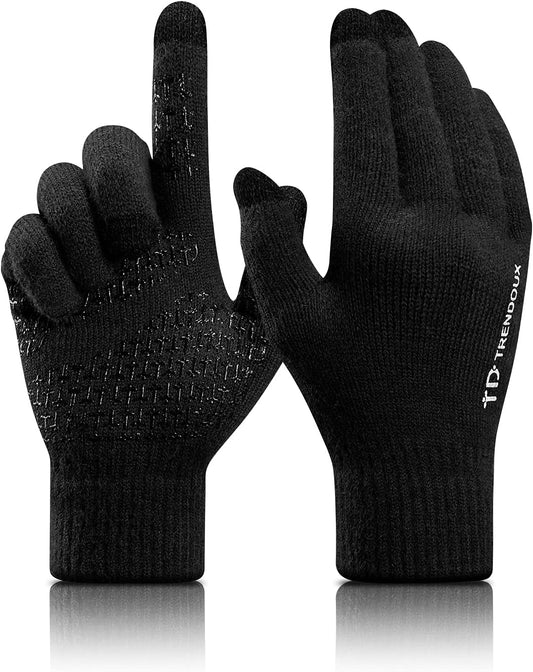 TRENDOUX Merino Wool Touchscreen Gloves: Unisex, Cold-Weather, Non-Slip, Elastic Cuff - for Men & Women