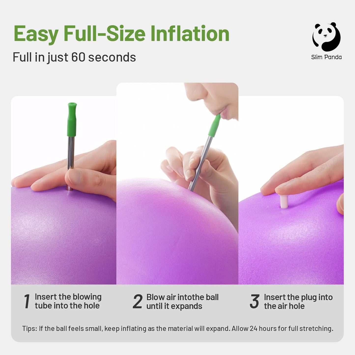 9" Slim Panda Pilates Ball - Anti-Burst Mini Yoga Ball for Stability, Workouts, Barre, Core Strength, Therapy, & Balance.