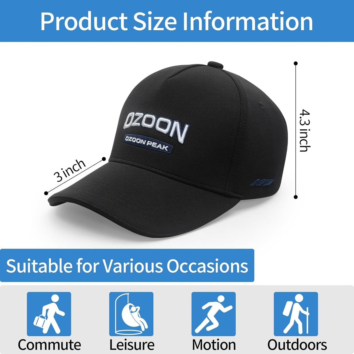 Brand CAPS for Sport, Casual, Fashion, Adjustable Buckle, Running Workouts and Outdoor Activities All Seasons. Black
