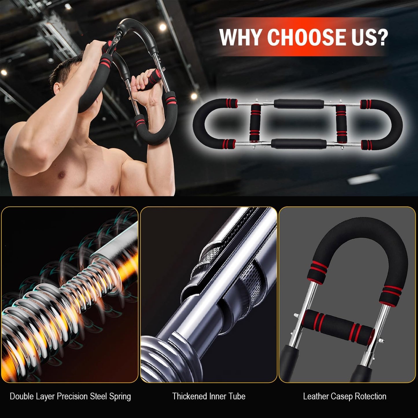 Newest Generation Twister Arm Trainer: Adjustable Power Spring Bar, Forearm & Triceps Exerciser for Home Fitness. Portable & Detachable."