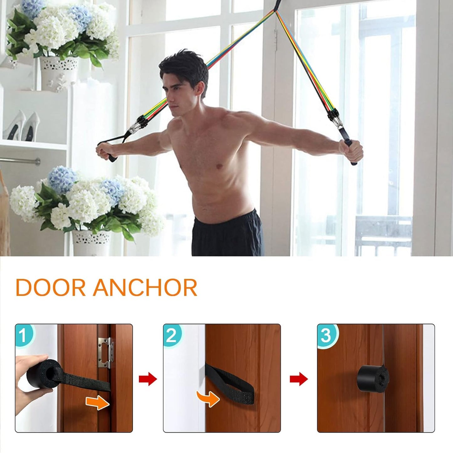 Resistance Band Set: Handles, Door Anchor, Ankle Straps, Carry Bag - Ideal for Shaping Body & Home Workouts