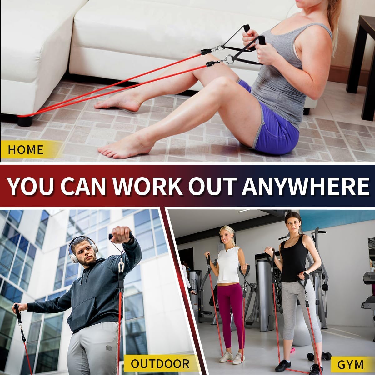 WHATAFIT Resistance Bands - Workout Exercise Bands with Handles for Men & Women's Fitness, Strength Training Home Gym Equipment.