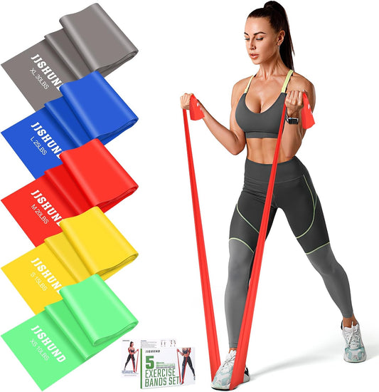 Professional 5-Piece Resistance Band Set: Elastic Stretch Bands for Fitness, Yoga, Pilates, & Strength Training