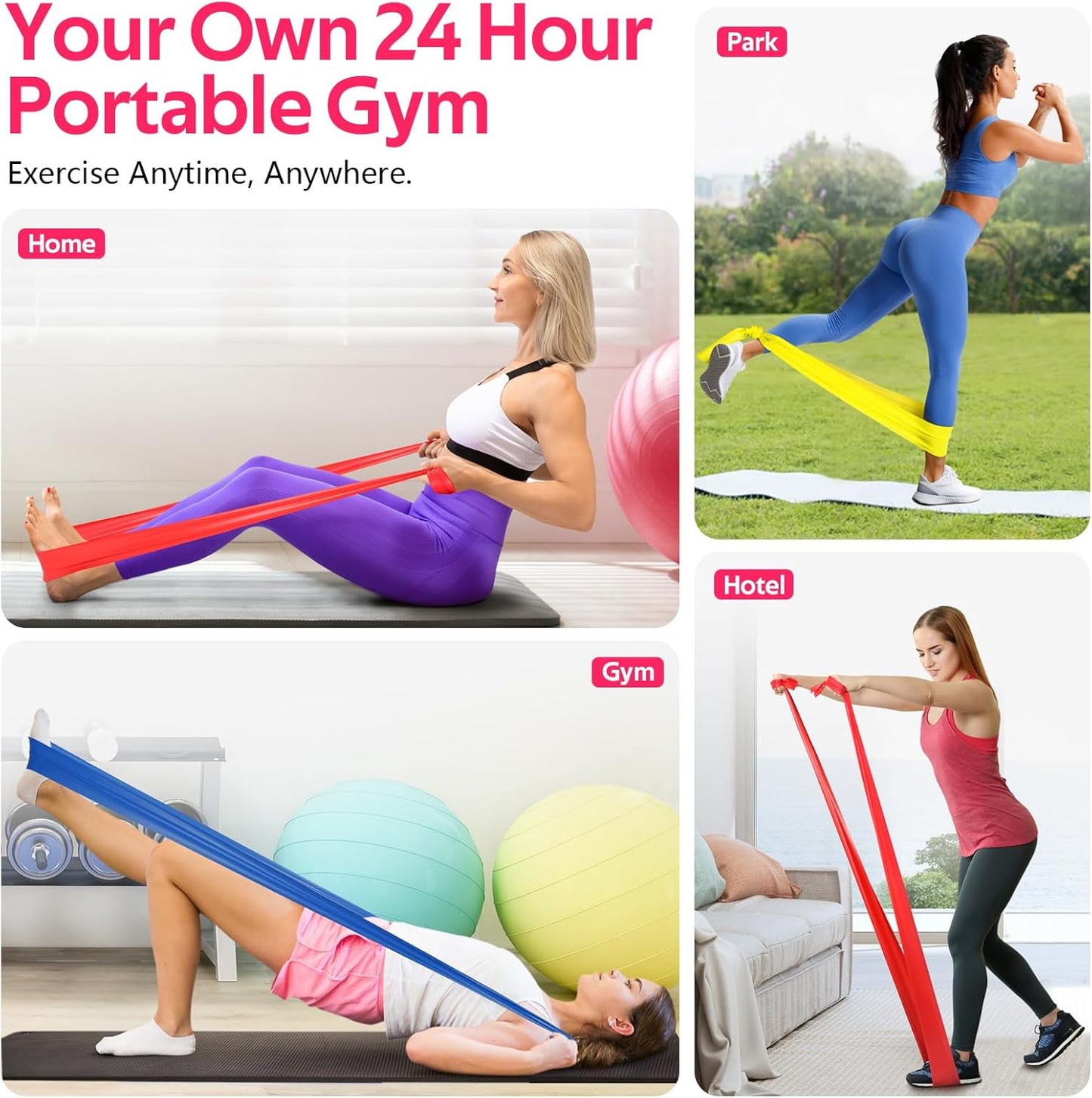 RENRANRING Exercise Bands - Resistance Band Set for Workouts, Physical Therapy, Stretching, Recovery, Pilates, Rehab, and Yoga. Ideal Starter Kit.