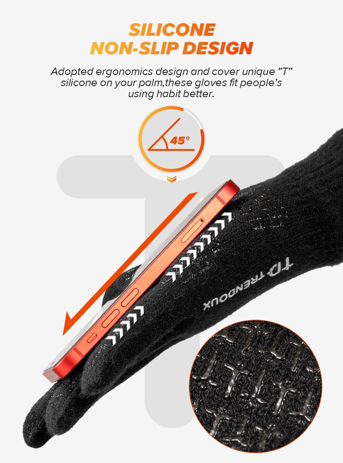 TRENDOUX Merino Wool Touchscreen Gloves: Unisex, Cold-Weather, Non-Slip, Elastic Cuff - for Men & Women