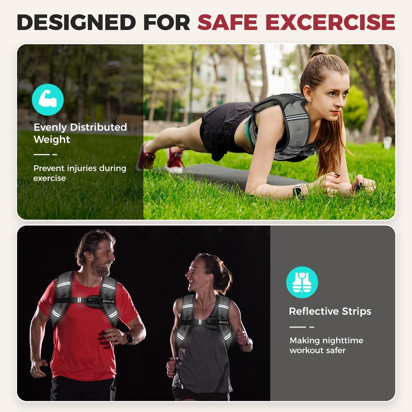 BAGAIL Weighted Vest, 5lb/8lb/10lb/12lb/15lb/20lb/25lb/30lb Weight Vest for Walking & Weight Loss, Reflective Rucking Vest with Phone Pouch for Women & Men, Home Gym & Outdoor Training