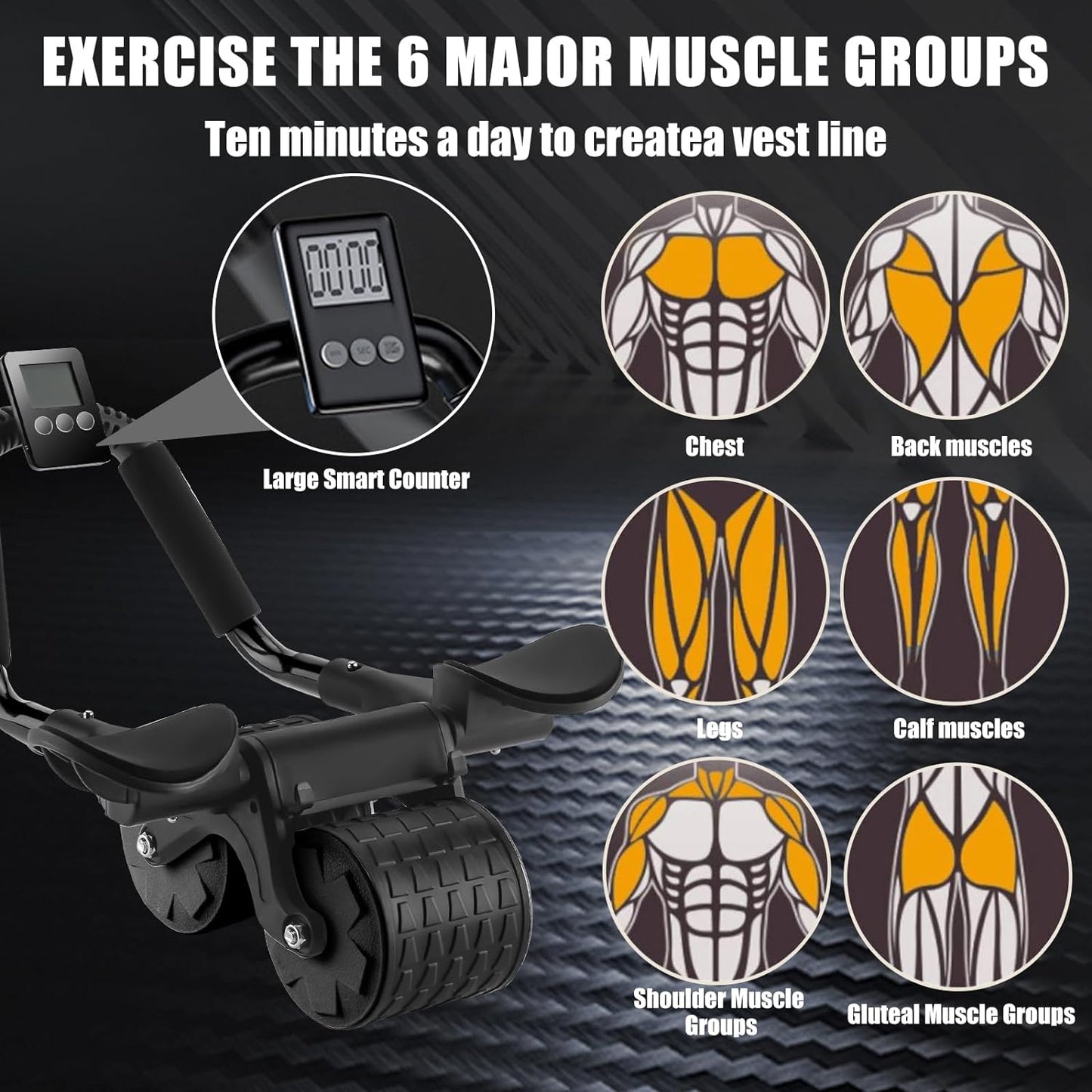 Uota Elbow Support Automatic Rebound Abdominal Wheel，Ab Roller for Abdominal Exercise Machine，Abs Workout Equipment，Dolly Core Strengthening Trainer Fitness Belly Training