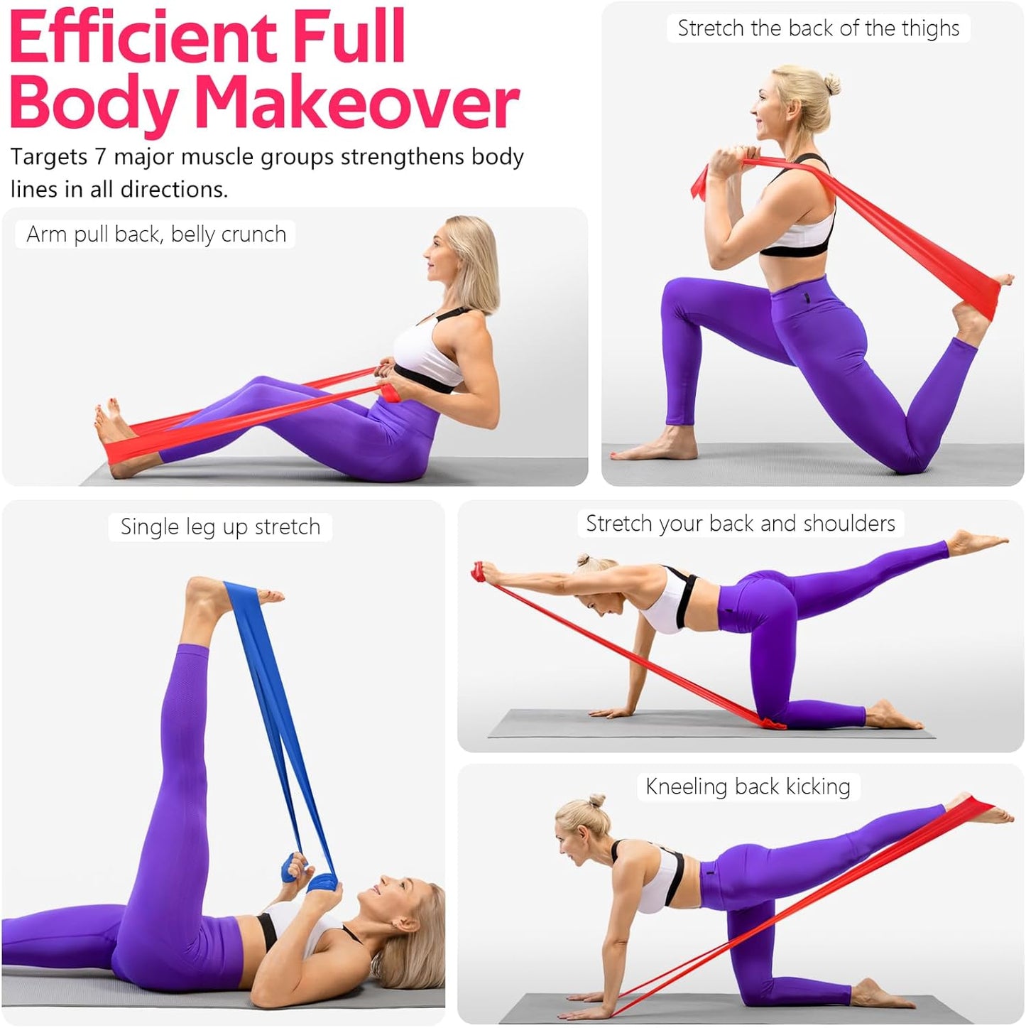 RENRANRING Exercise Bands - Resistance Band Set for Workouts, Physical Therapy, Stretching, Recovery, Pilates, Rehab, and Yoga. Ideal Starter Kit.