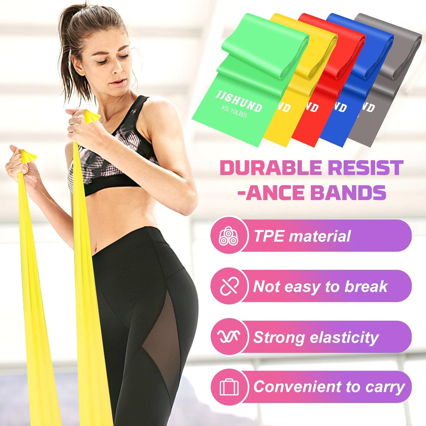 Professional 5-Piece Resistance Band Set: Elastic Stretch Bands for Fitness, Yoga, Pilates, & Strength Training