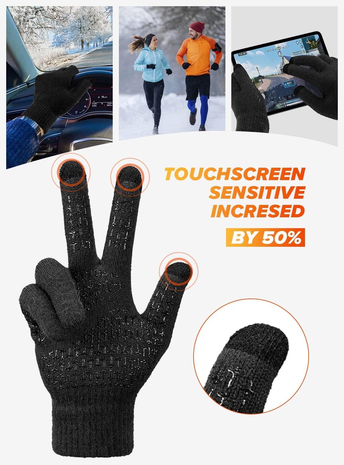 TRENDOUX Merino Wool Touchscreen Gloves: Unisex, Cold-Weather, Non-Slip, Elastic Cuff - for Men & Women