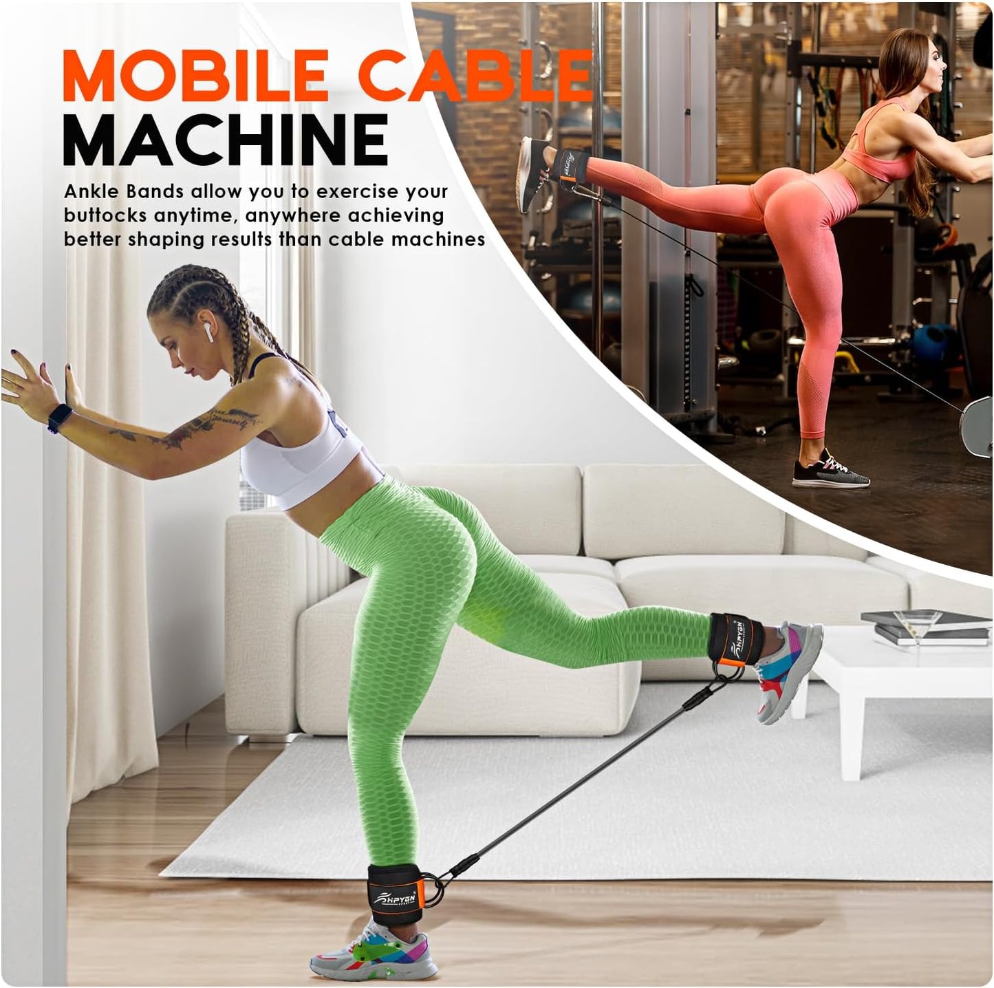 HPYGN Ankle Resistance Bands, Ankle Bands for Working Out with Cuffs, Resistance Bands for Leg Butt Training Workout Equipment for Kickbacks Hip Gluteus Training, Ankle Strap with Exercise Bands