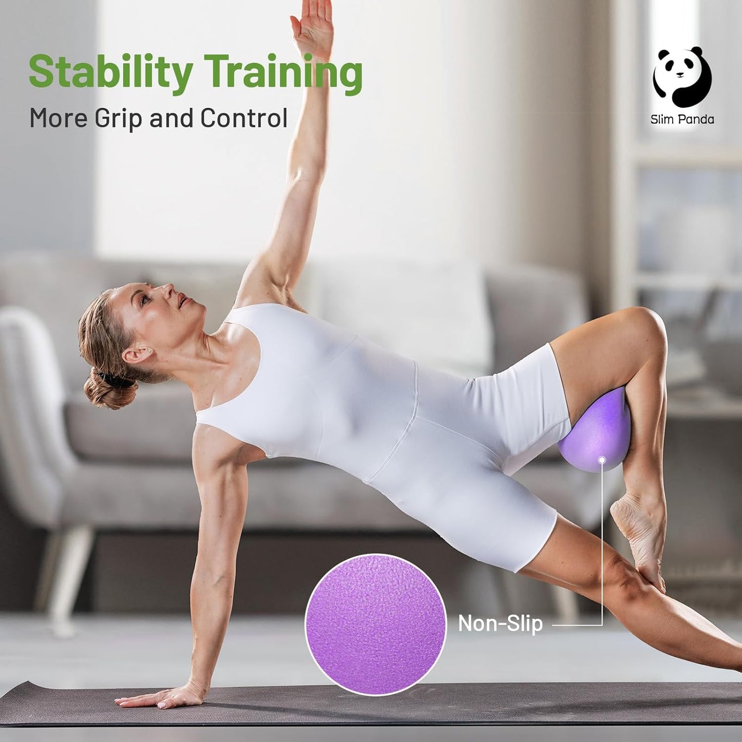 9" Slim Panda Pilates Ball - Anti-Burst Mini Yoga Ball for Stability, Workouts, Barre, Core Strength, Therapy, & Balance.