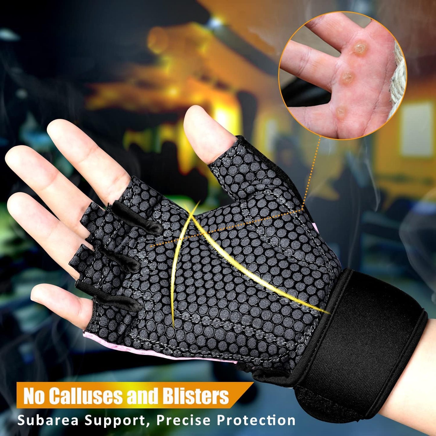 iHuan Breathable Gym Gloves: Fingerless Wrist Support, Enhanced Palm Protection, Extra Grip for Weightlifting, Rowing, Pull-ups