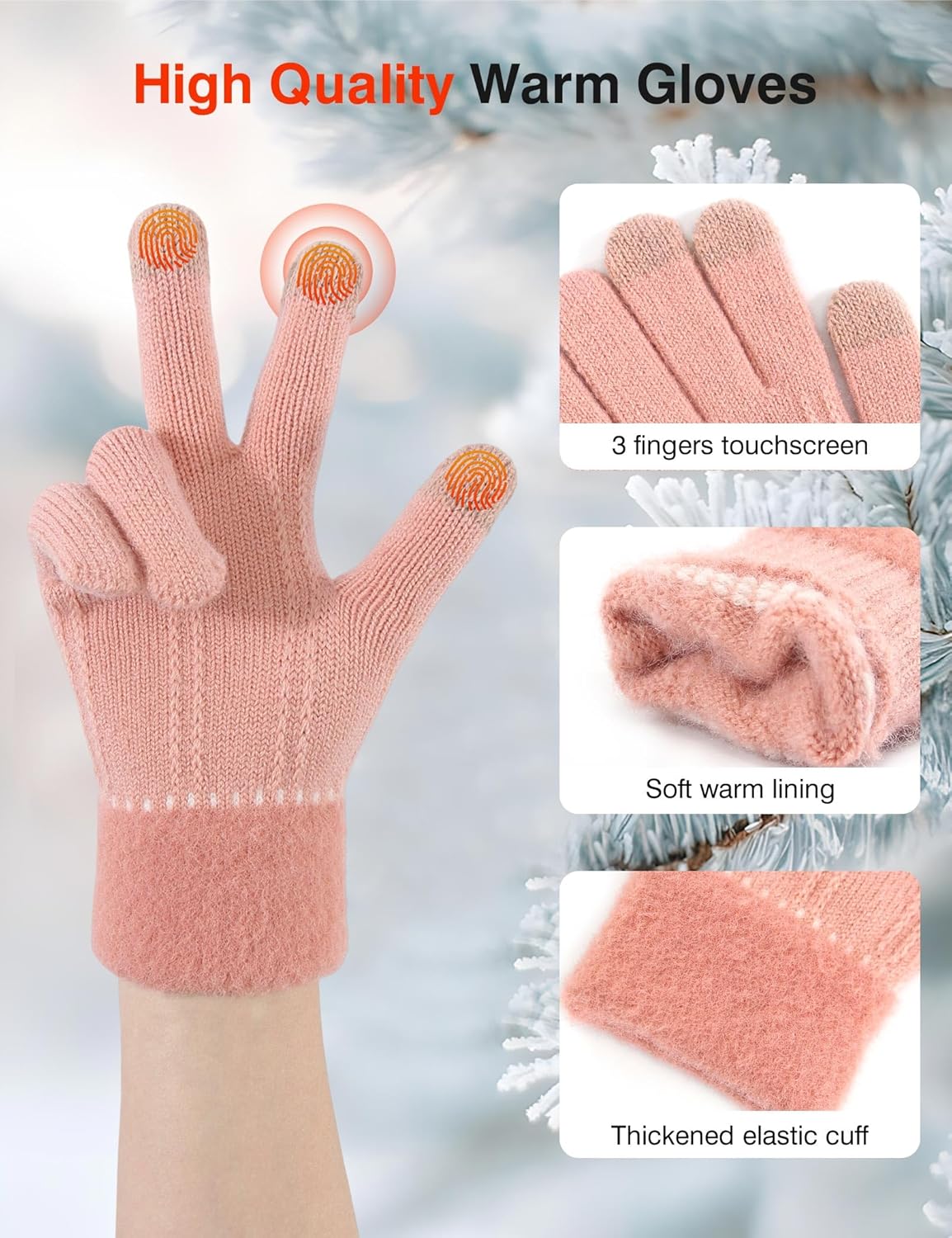 PKWOMEN'S 4-Pair Winter Gloves: Warm Fleece-Lined Knit w/ Touchscreen Capability for Women's Cold Weather Use.