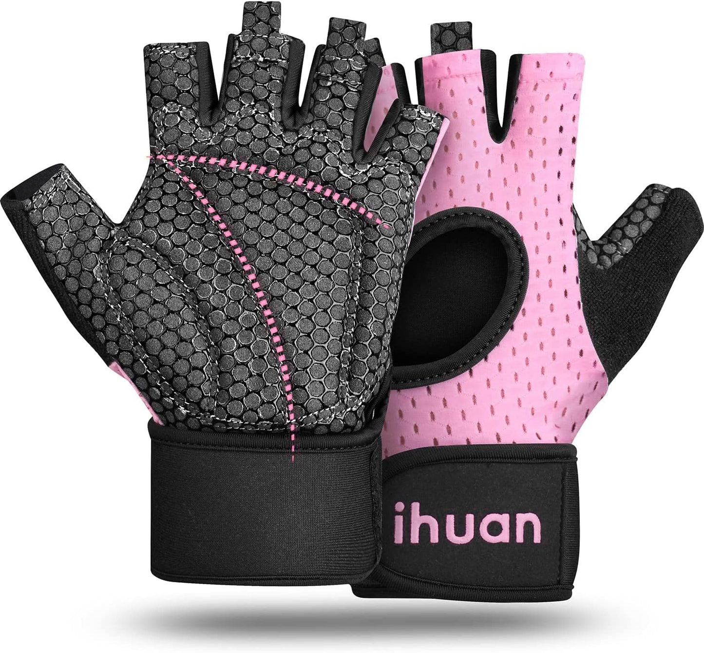 iHuan Breathable Gym Gloves: Fingerless Wrist Support, Enhanced Palm Protection, Extra Grip for Weightlifting, Rowing, Pull-ups