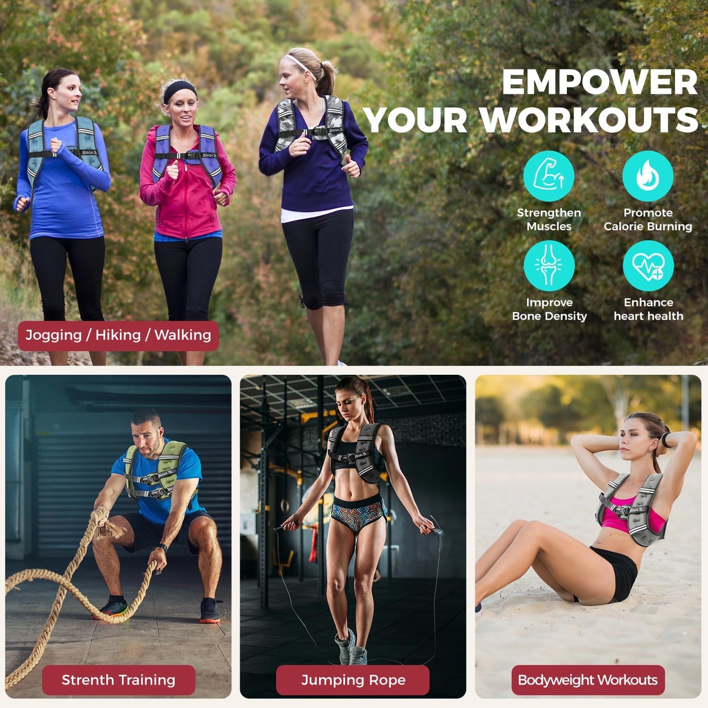 BAGAIL Weighted Vest, 5lb/8lb/10lb/12lb/15lb/20lb/25lb/30lb Weight Vest for Walking & Weight Loss, Reflective Rucking Vest with Phone Pouch for Women & Men, Home Gym & Outdoor Training