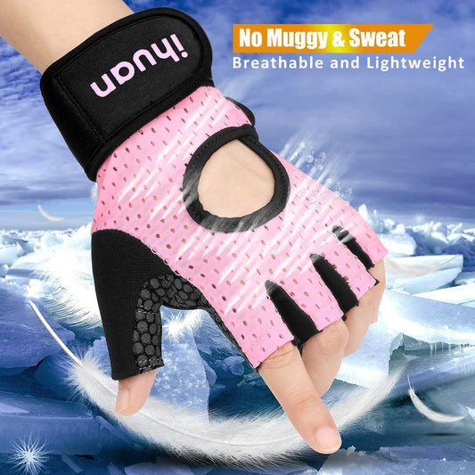 iHuan Breathable Gym Gloves: Fingerless Wrist Support, Enhanced Palm Protection, Extra Grip for Weightlifting, Rowing, Pull-ups