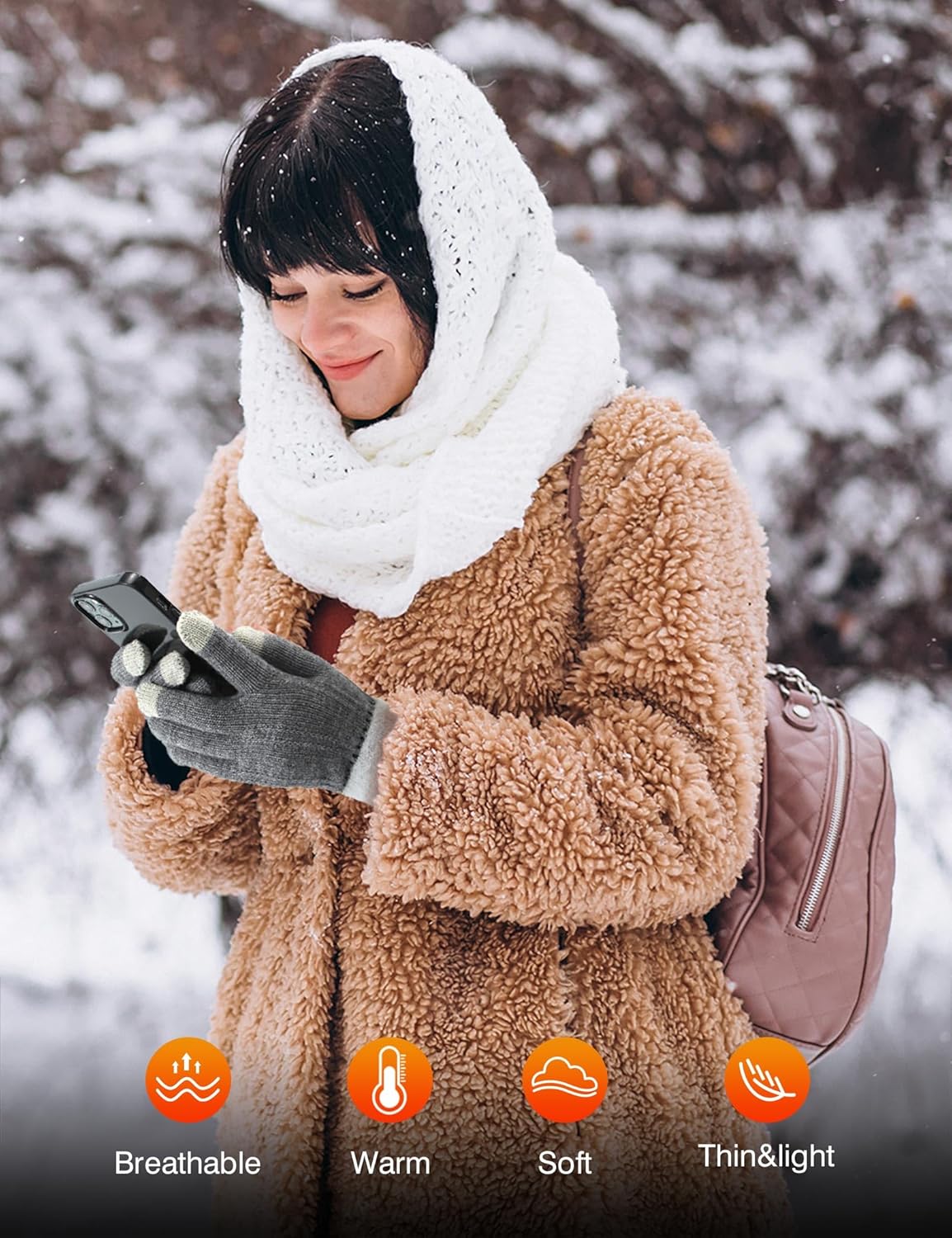 PKWOMEN'S 4-Pair Winter Gloves: Warm Fleece-Lined Knit w/ Touchscreen Capability for Women's Cold Weather Use.