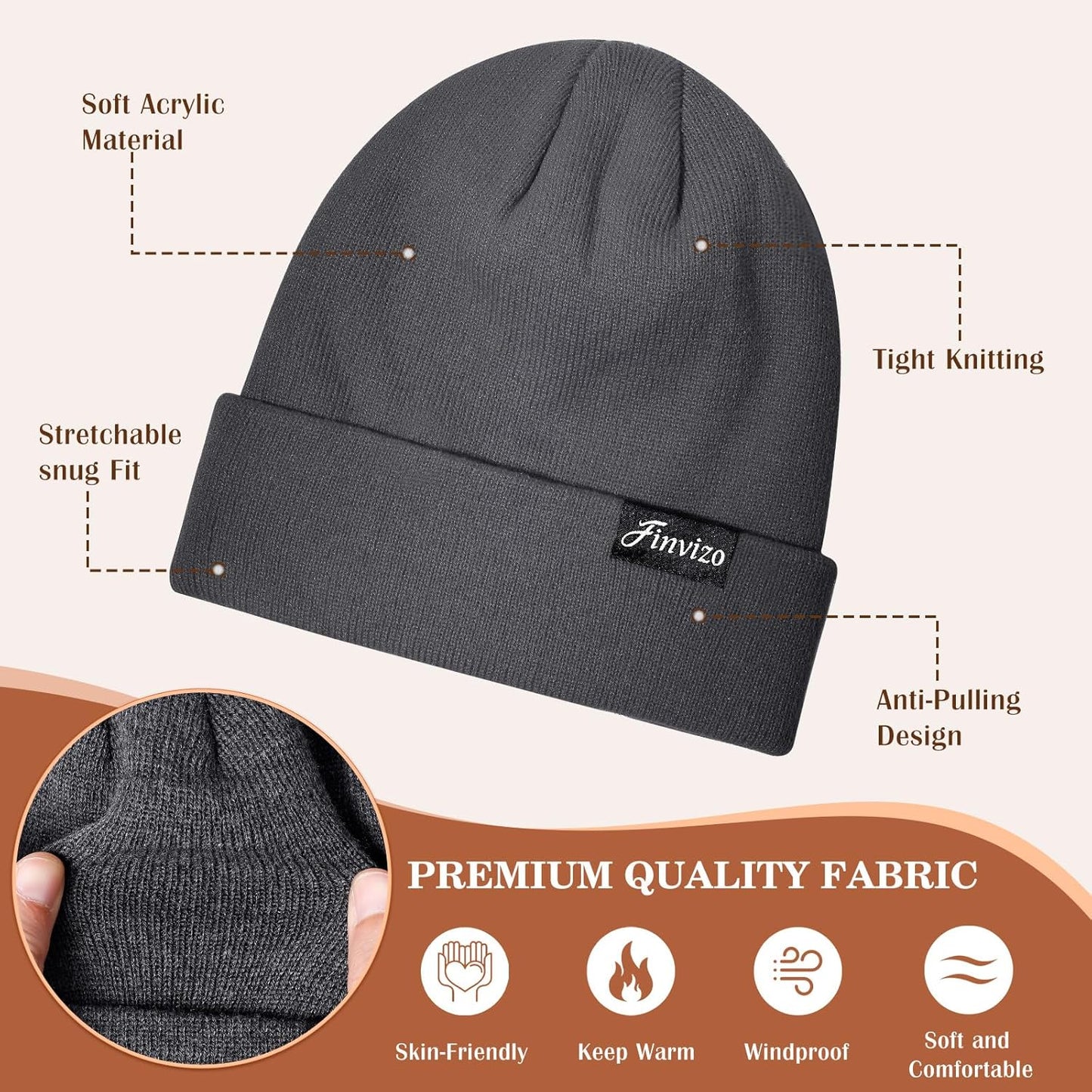 Men's & Women's Winter Beanie Set: 4-Piece Knit Cuffed Skull Cap - Warm Unisex Hat Pack