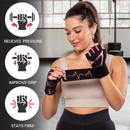 Women's MhIL Workout Gloves: Breathable Palm Protection & Grip Enhancement. Padded Weight Lifting Gloves with Wrist Wraps for Strength Training, Cycling.
