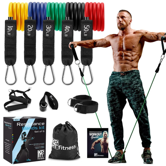 XPRT Fitness 11-Piece Resistance Band Set - Compact 150LB Home Gym Kit