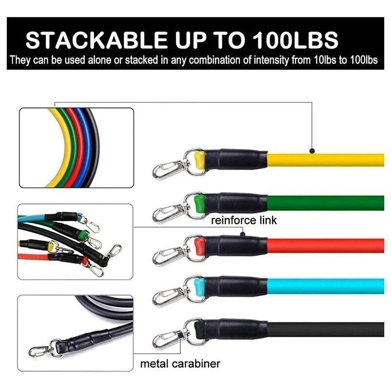 200 Characters: 11-Piece Resistance Band Set for Yoga, Pilates, Abs & Full Body Workouts